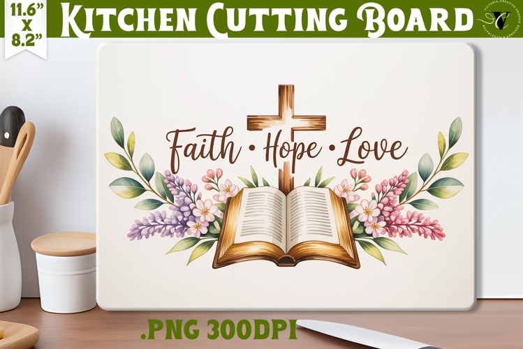 Christian Easter Kitchen Cutting Board | Faith, Hope, Love