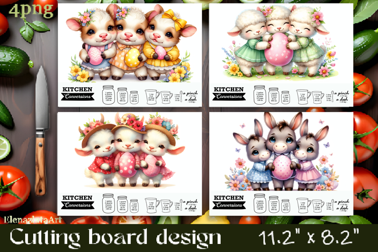 Easter Cutting Board PNG farm Animals Kitchen Design