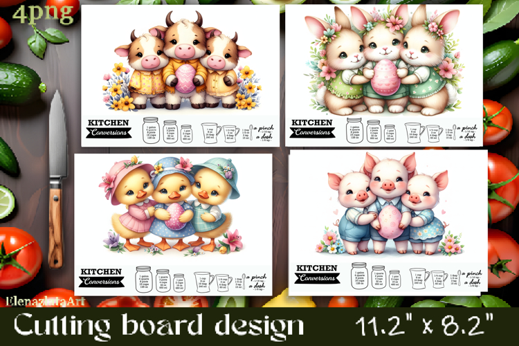 Easter Cutting Board PNG farm Animals Kitchen Design