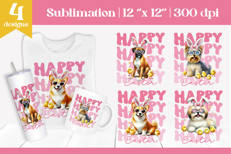 Happy Easter Dog Sublimation | Cute Puppy Spring Design PNG example image 1