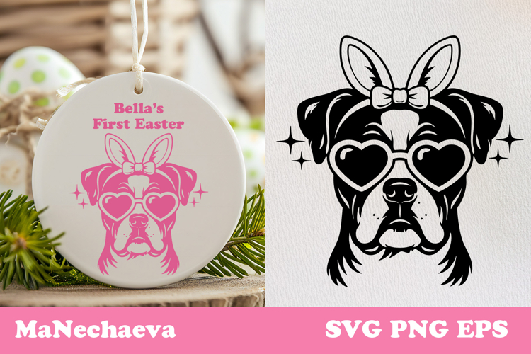 Cute Boxer Easter Dog SVG | Coquette Easter Sublimation