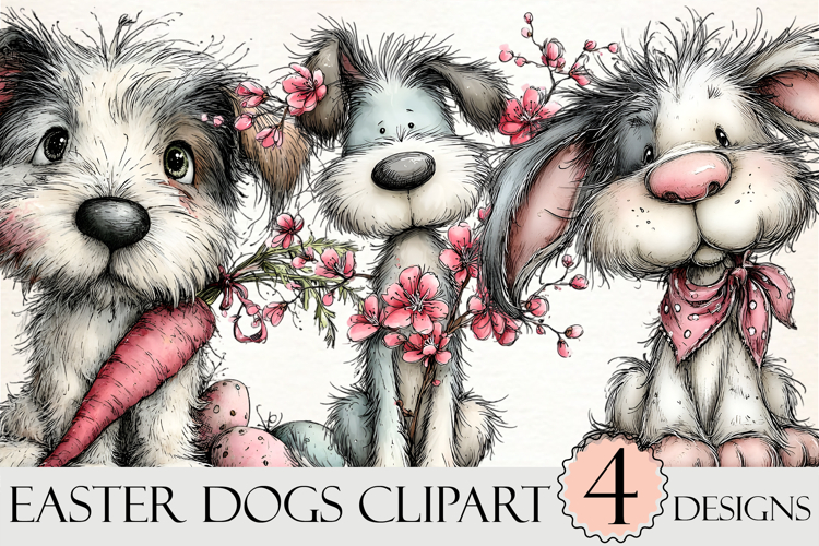 Whimsical Easter Dogs Clipart PNG