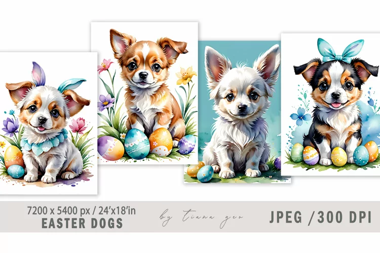 Cute watercolor Easter puppy illustration for prints- 4 Jpeg
