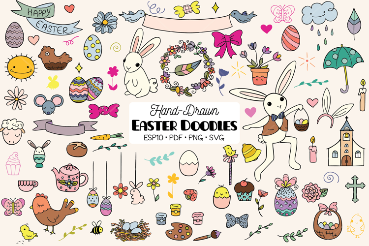 Easter Color Doodles | Egg, Bunny, Flower, Sheep, Chocolate