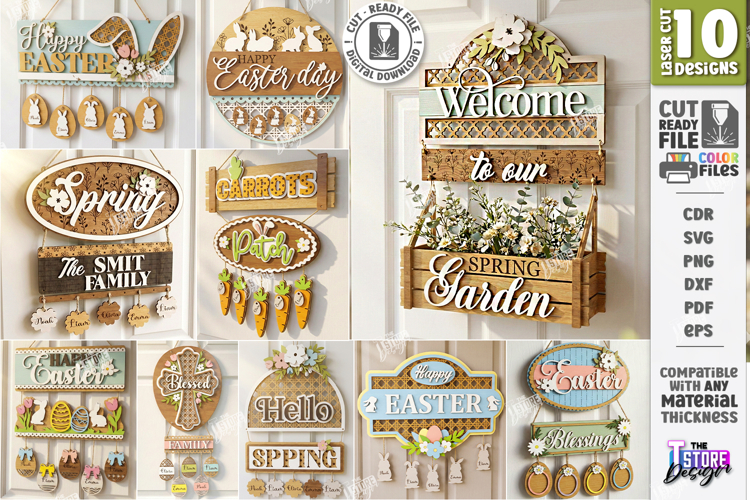 Easter Door Hangers Laser Cut Bundle | Easter Basket Planter