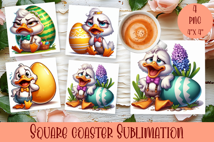 Easter crazy duck with egg Square Coaster Sublimation