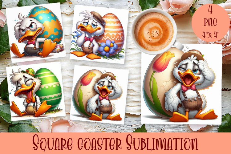 Easter crazy duck with egg Square Coaster Sublimation