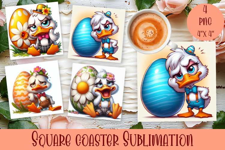 Easter crazy duck with egg Square Coaster Sublimation