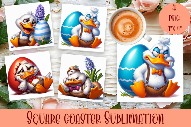 Easter crazy duck with egg Square Coaster Sublimation