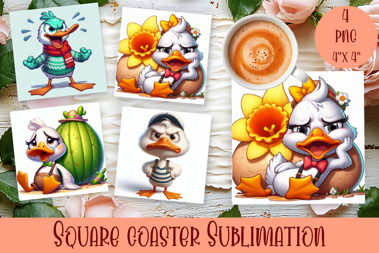 Easter crazy duck with egg Square Coaster Sublimation