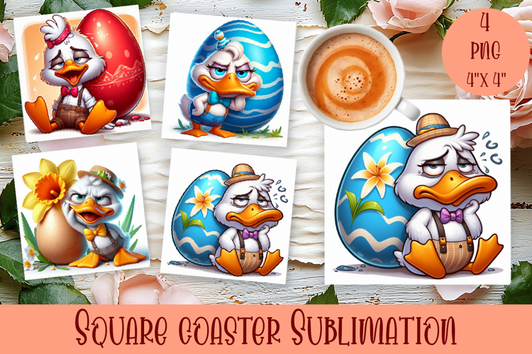 Easter crazy duck with egg Square Coaster Sublimation