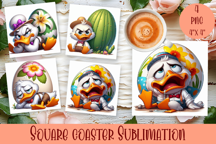 Easter crazy duck with egg Square Coaster Sublimation