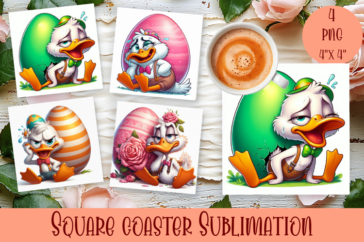 Easter crazy duck with egg Square Coaster Sublimation