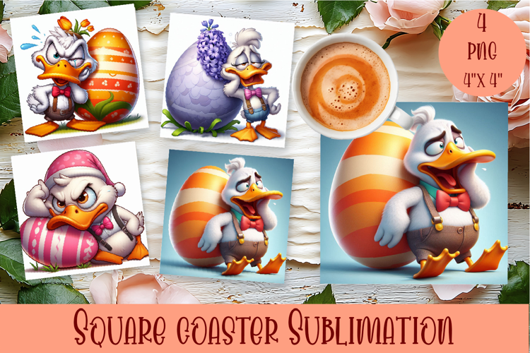 Easter crazy duck with egg Square Coaster Sublimation