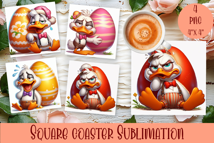 Easter crazy duck with egg Square Coaster Sublimation
