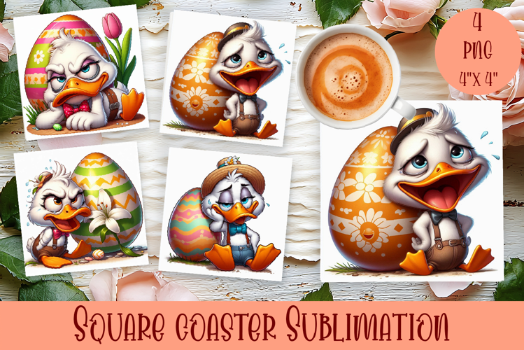 Easter crazy duck with egg Square Coaster Sublimation