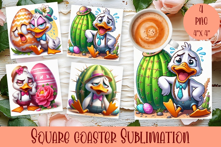 Easter crazy duck with egg Square Coaster Sublimation