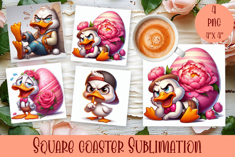 Easter crazy duck with egg Square Coaster Sublimation