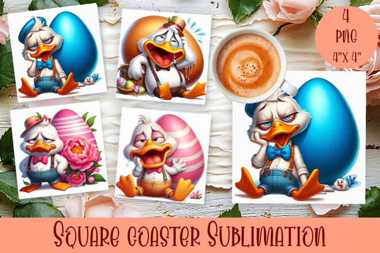 Easter crazy duck with egg Square Coaster Sublimation