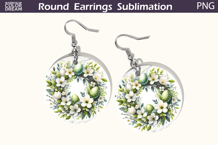 Easter Round Earrings | Easter Wreath Earrings example image 1