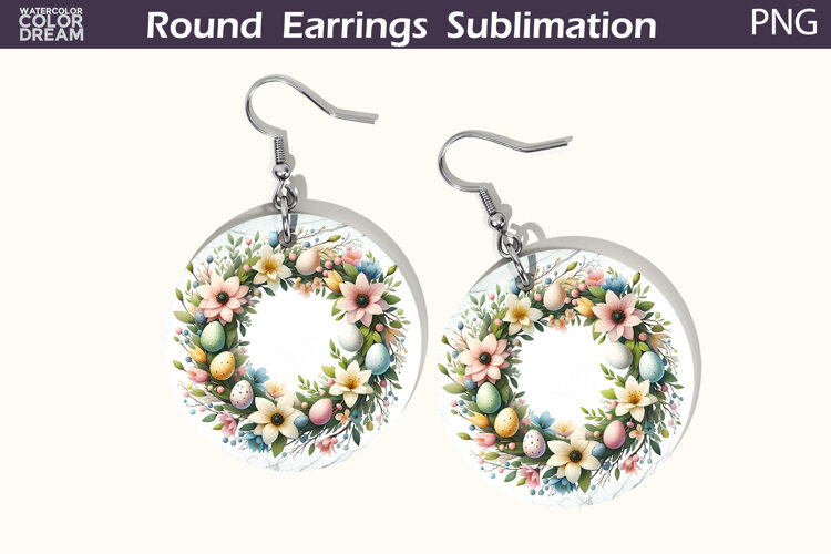 Easter Round Earrings | Easter Wreath Earrings example image 1