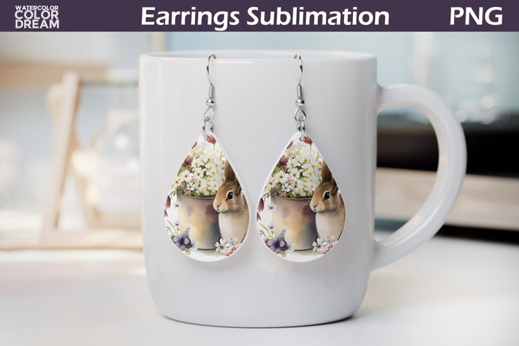 Spring Bunny Teardrop Earrings| Rabbit Earrings Sublimation example image 1