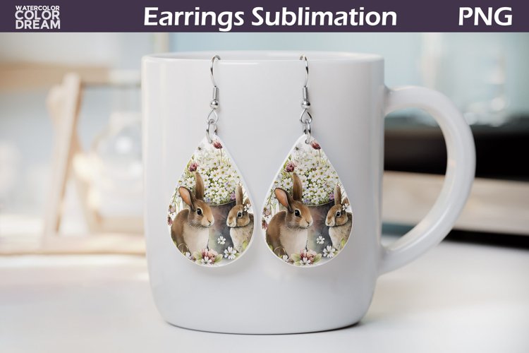 Spring Bunny Teardrop Earrings| Rabbit Earrings Sublimation example image 1