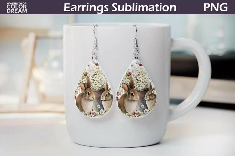 Spring Bunny Teardrop Earrings| Rabbit Earrings Sublimation
