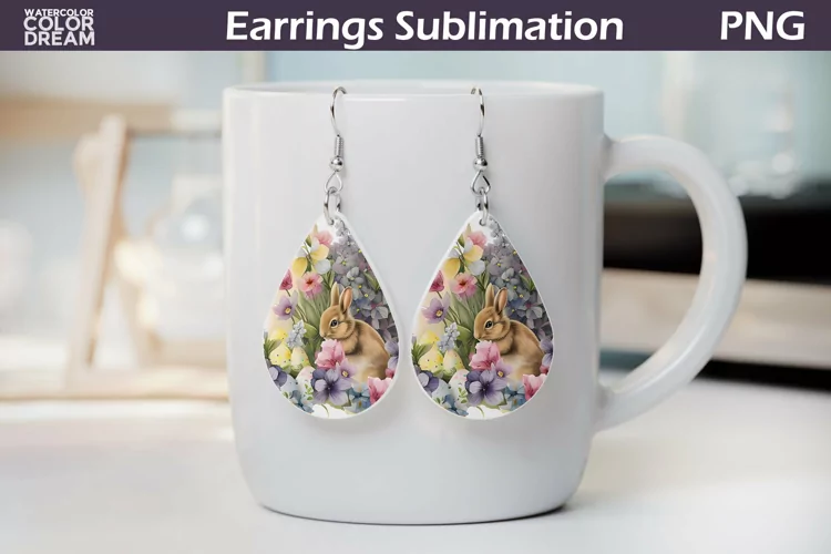 Spring Bunny Teardrop Earrings| Rabbit Earrings Sublimation