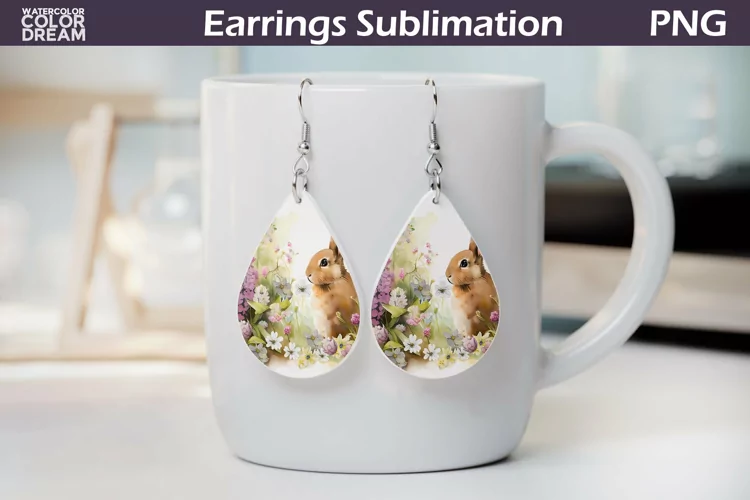Spring Bunny Teardrop Earrings| Rabbit Earrings Sublimation