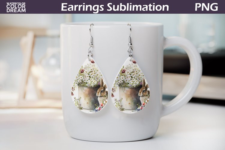 Spring Bunny Teardrop Earrings| Rabbit Earrings Sublimation example image 1