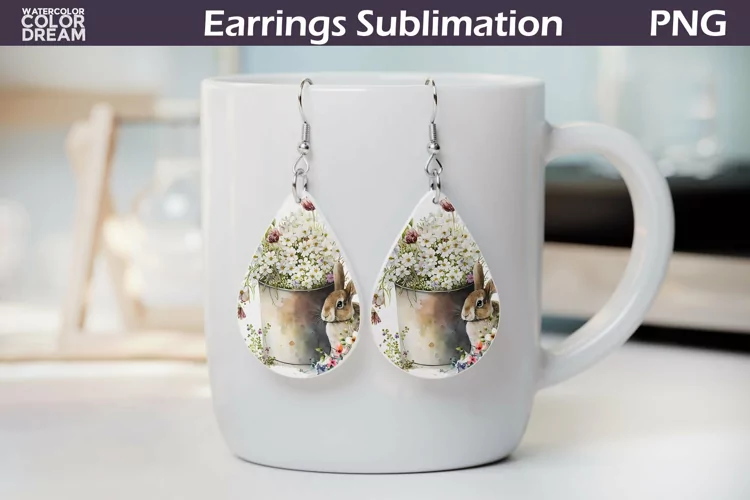 Spring Bunny Teardrop Earrings| Rabbit Earrings Sublimation