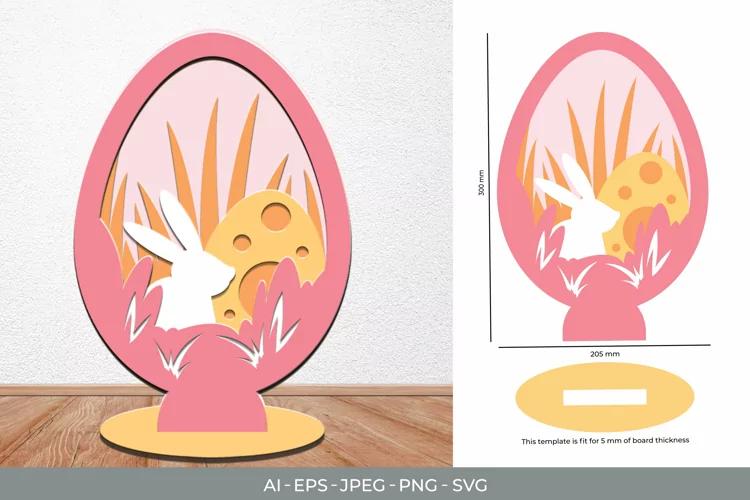 Bunny & Egg in The Bush, Easter Decor Stand Base Lasercut