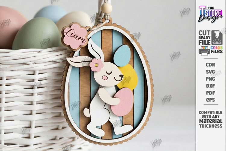 Easter Bunny Egg Ornament Laser Cut | Egg Hanging Decor SVG