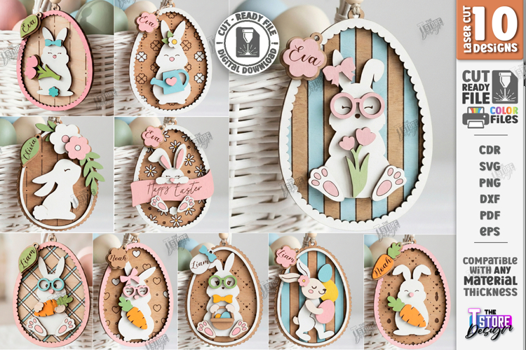 Easter Bunny Egg Ornaments Laser Cut Bundle | Hanging Decor