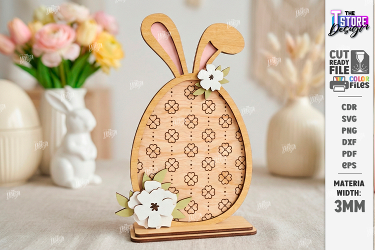 Easter Egg Shelf Sitter Laser Cut | Floral and Bunny SVG
