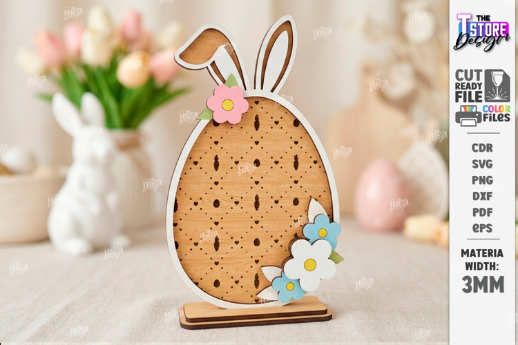 Easter Egg Shelf Sitter Laser Cut | Floral and Bunny SVG