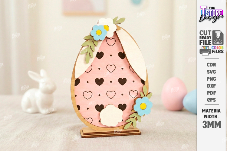Easter Egg Shelf Sitter Laser Cut | Floral and Bunny SVG