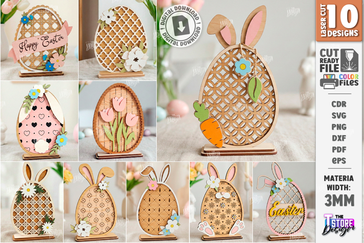 Easter Egg Shelf Sitters Laser Cut Bundle | Floral and Bunny