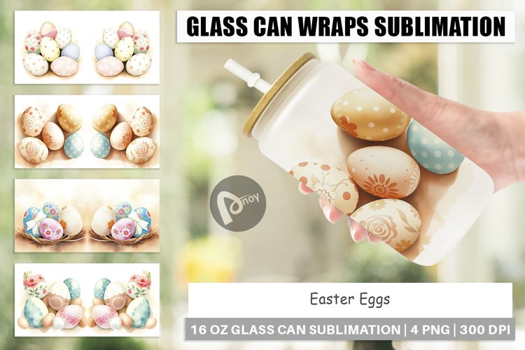 Glass Can Wraps Easter Eggs