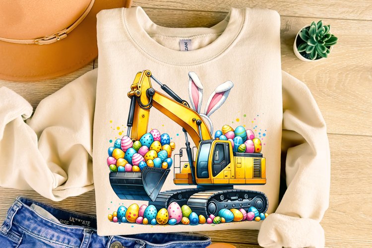 Easter Excavator PNG, Easter Kids PNG, Easter Sublimation