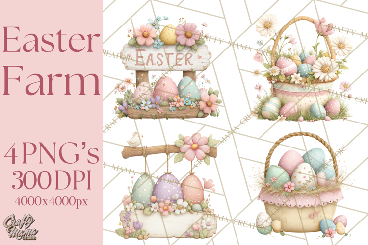 Easter Farm Animals Clipart PNG, Farm Animals Easter Eggs