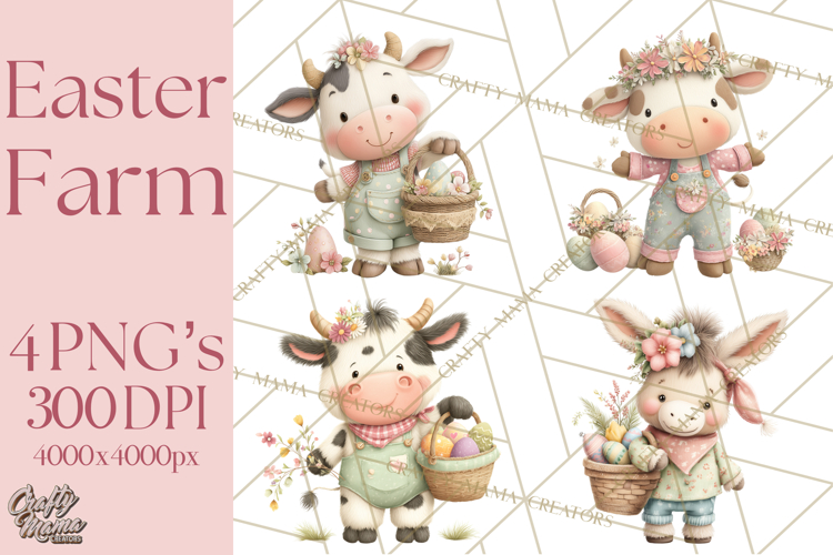 Easter Farm Animals Clipart PNG, Farm Animals Easter Eggs