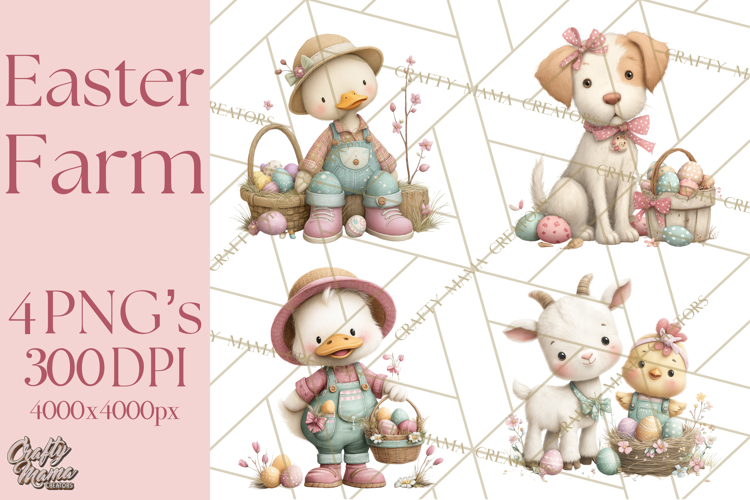 Easter Farm Animals Clipart PNG, Farm Animals Easter Eggs