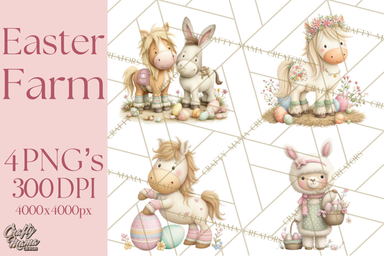 Easter Farm Animals Clipart PNG, Farm Animals Easter Eggs