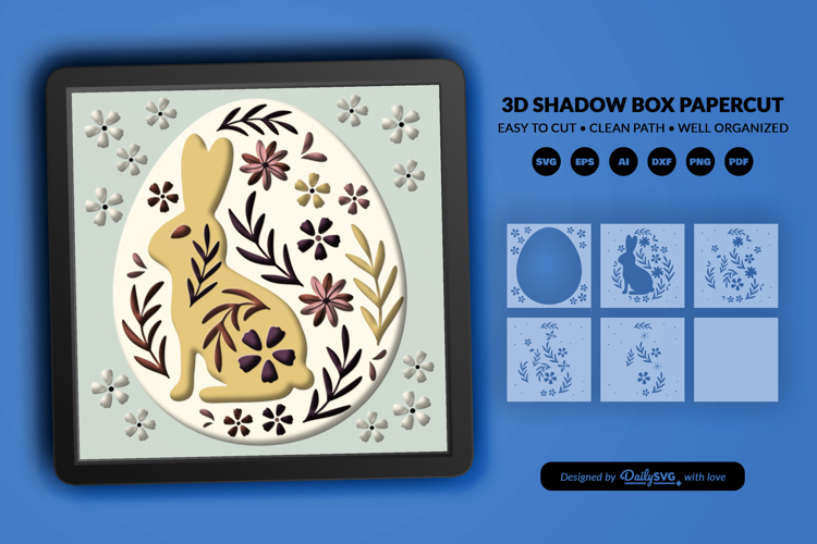 Easter Egg Bunny Folk Art Layered 3D Shadow Box