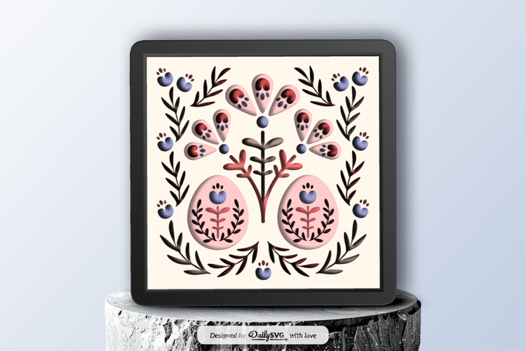 Easter Egg Bunny Folk Art Layered 3D Shadow Box