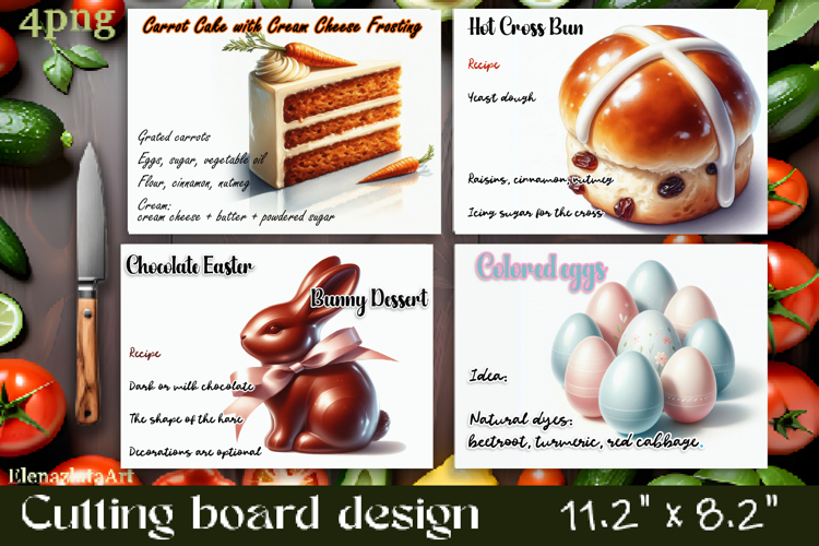 Watercolor easter food Design|Cutting Board Sublimation