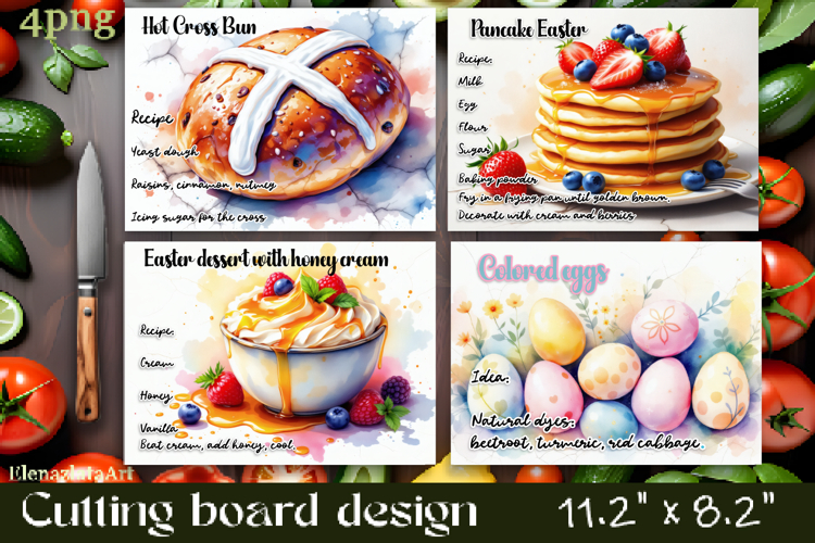 Watercolor easter food Design|Cutting Board Sublimation