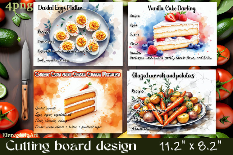Watercolor easter food Design|Cutting Board Sublimation